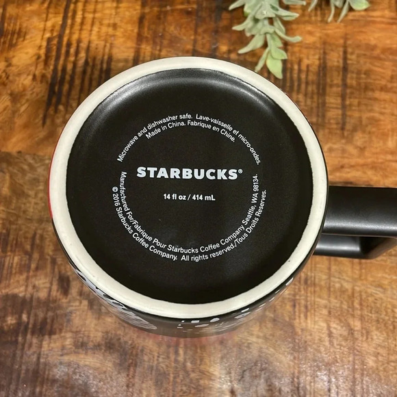 Starbucks Holiday Christmas Coffee Mug Cup With Ornaments Black White Red 14oz - Picture 6 of 9